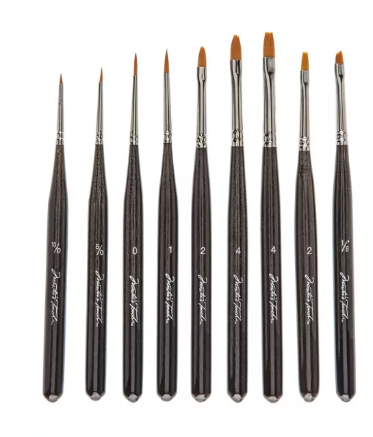 Mini Gold Taklon Paint Brushes | 9 Piece Set