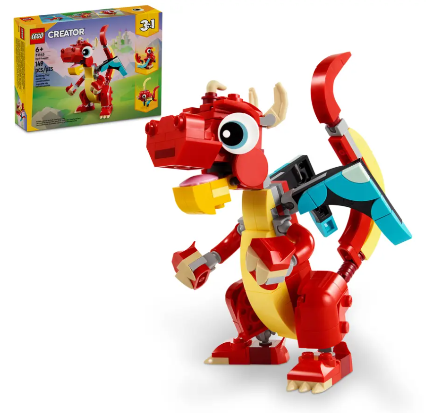 LEGO Red Dragon 31145 | STEM Education | Social Studies | Spatial Engineering | Dexterity Therapy | Special Parts Kit | 149 Pieces | K12 Education