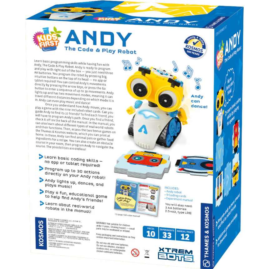 Kids First Andy: The Code & Play Robot | Ages 4+ | 10 Pieces | STEM Kit