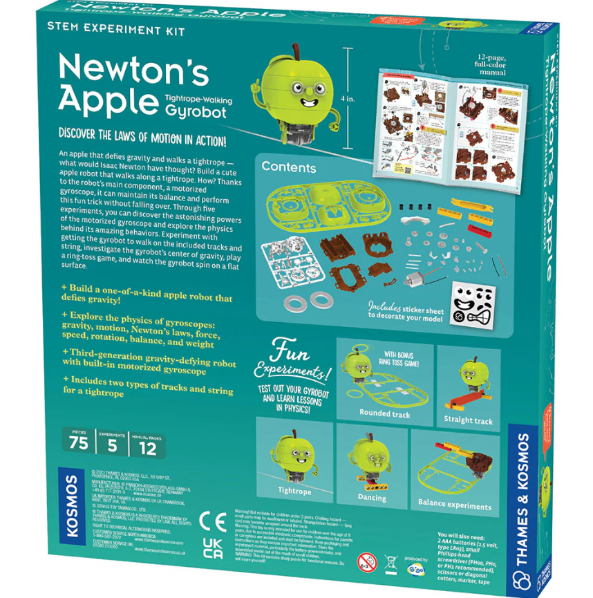Newton's Apple: Tightrope-Walking Gyrobot | Ages 8+ | 75 Pieces | STEM Kit