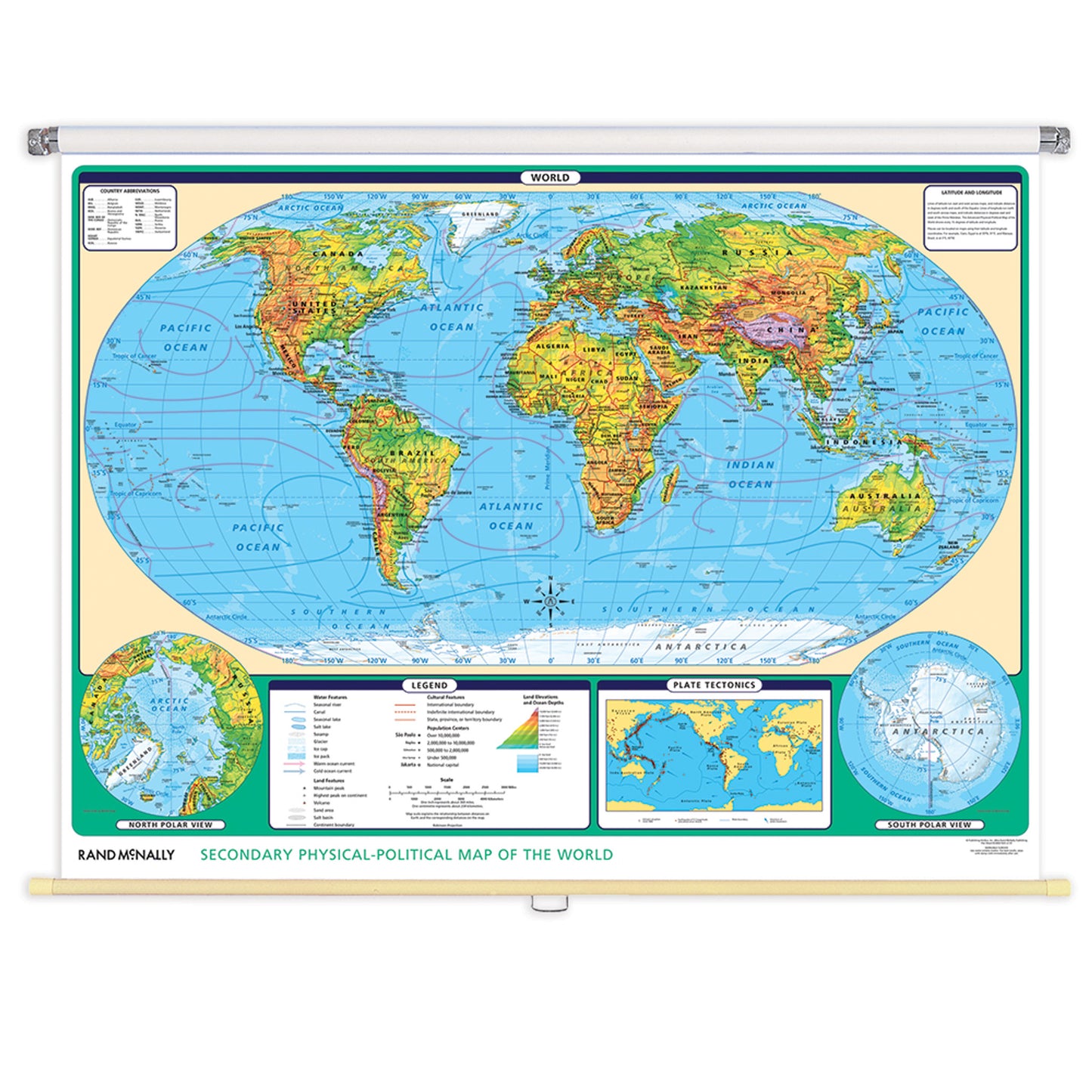 Pull Down Wall Maps - Secondary Physical-Political World & US 2 Map Set | Rand McNally | 70in. x52in