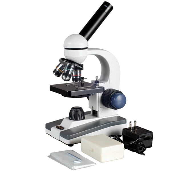 AmScope | Student Microscope | 40X-1000X Portable LED Monocular + 25 Prepared Slides
