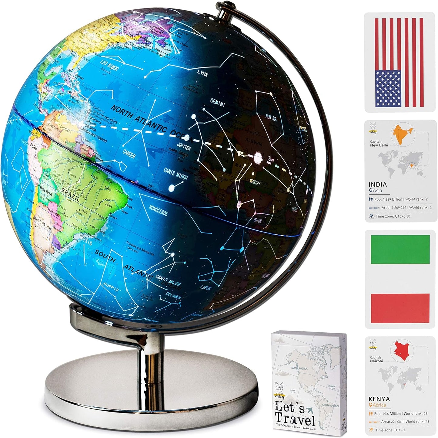 Illuminated Educational Kids Constellation World Globe | 9 inch | LED Lighted