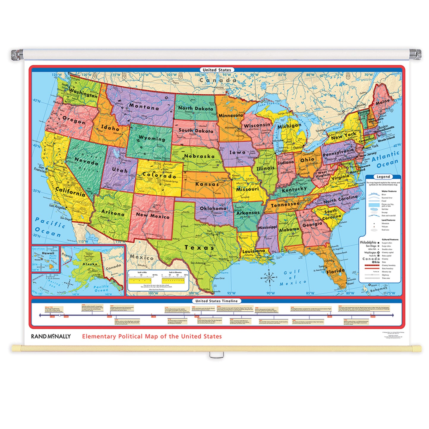 Pull Down Wall Maps - Elementary Political World & US 2 Map Set | Rand McNally | 70in. x52in