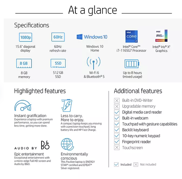 HP Pavilion 15 Laptop (High Performance) | Intel i7 | 8GB RAM | 512GB SSD | 15.6" LED