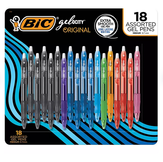 BIC Gel-ocity Retractable Gel Pens | Medium Point (0.7mm) | 18 Pack