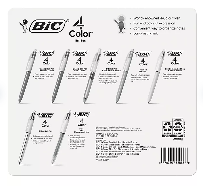 BIC 4-Color Retractable Ballpoint Pen | Med Pt. 1.0mm | 7 Pack