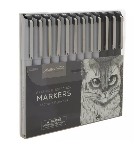 Black Graphic Illustration Markers - 12 Piece Set