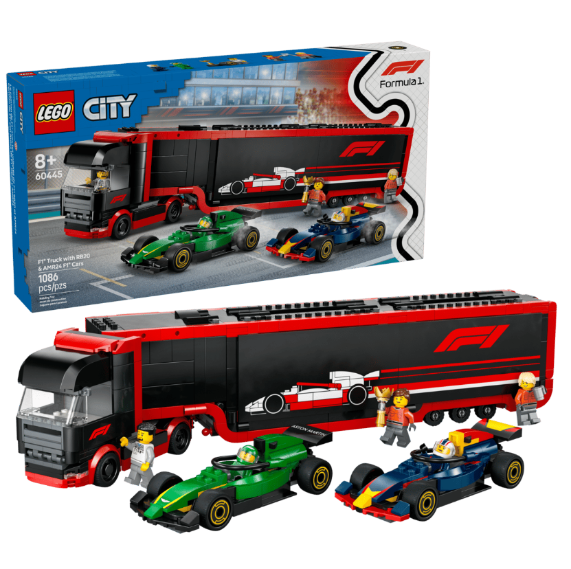 LEGO F1 Truck with RB20 & AMR24 F1 Cars 60445