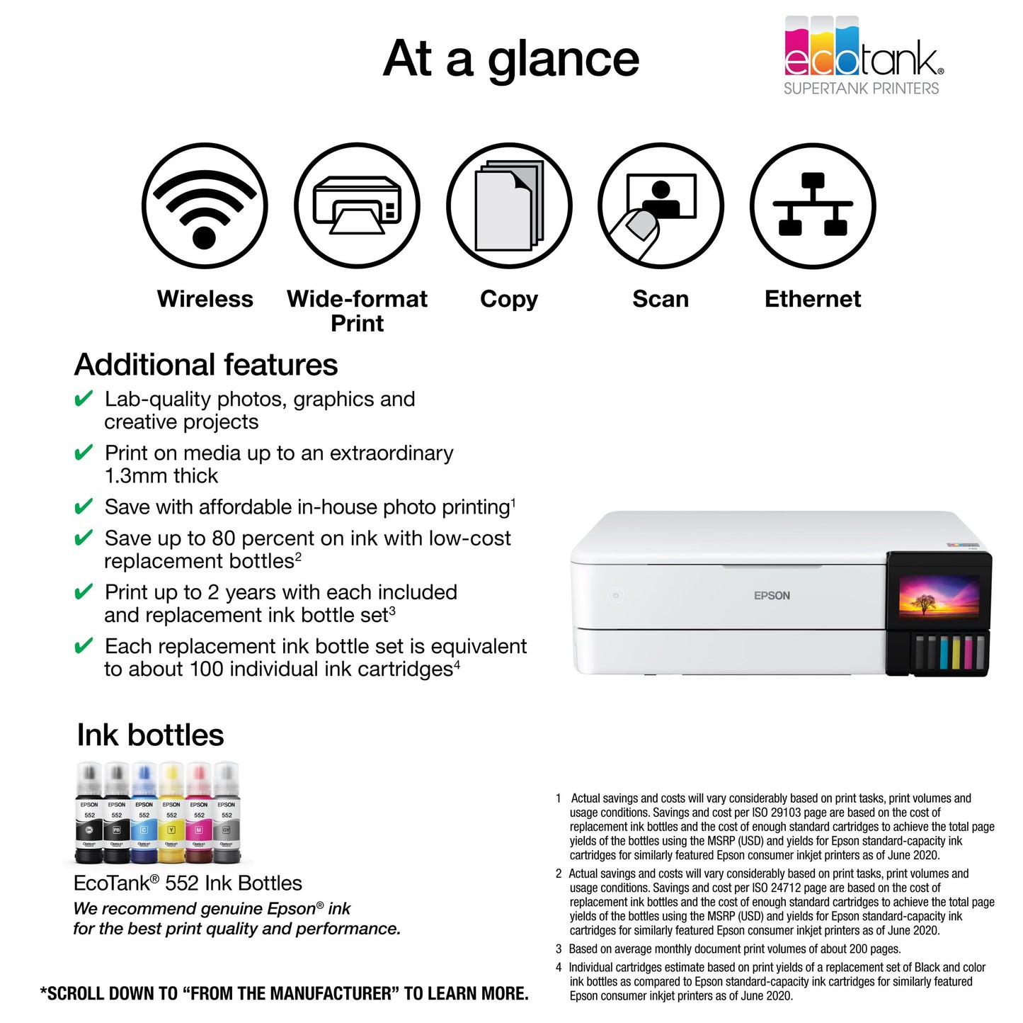 Epson EcoTank Photo All-in-One Wide-format Supertank Printer, borderless printing up to 13x19in (ET-8550)