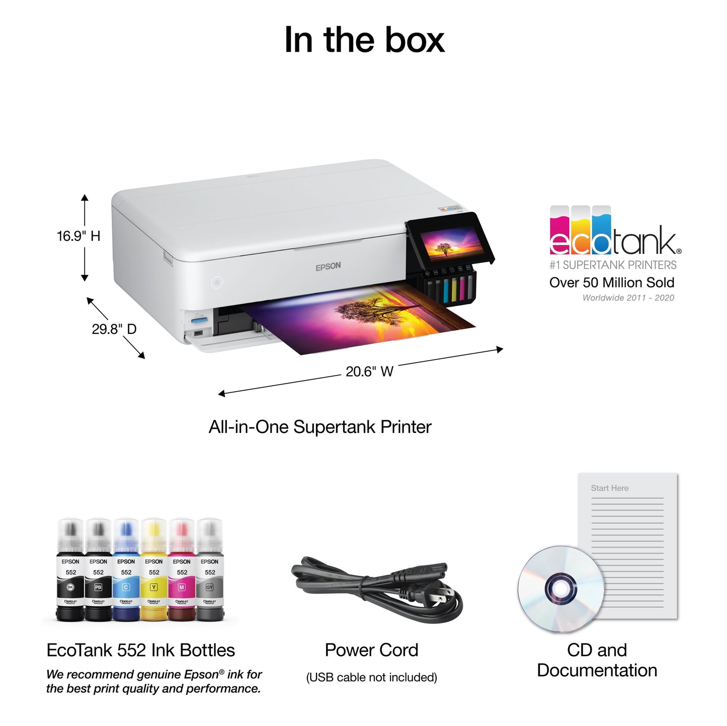 Epson EcoTank Photo All-in-One Wide-format Supertank Printer, borderless printing up to 13x19in (ET-8550)